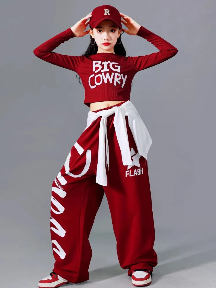 Girls K-pop Crop Top Joggers Set