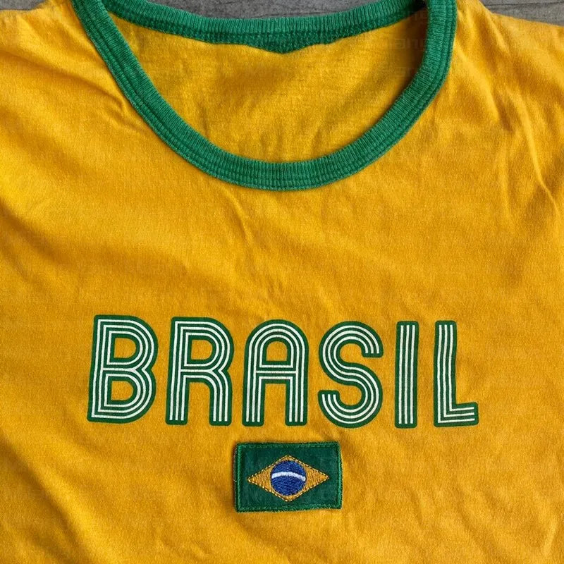 Women's Brazil Letter Print Crop Tee