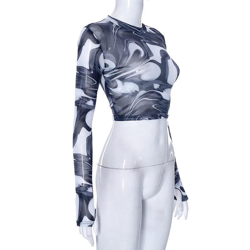 Women's Mesh Long Sleeve Crop Top