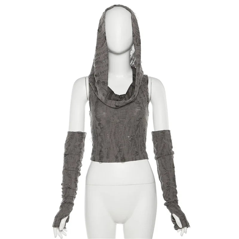 Vintage Hooded Sleeveless Crop Top
