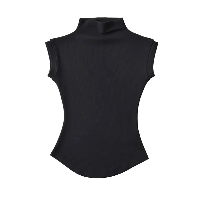 Women's Sleeveless Solid Turtleneck Top