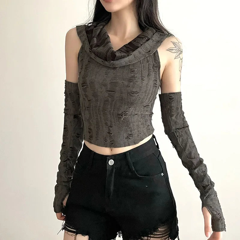 Vintage Hooded Sleeveless Crop Top
