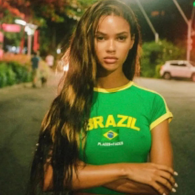 Women's Brazil Letter Print Crop Tee