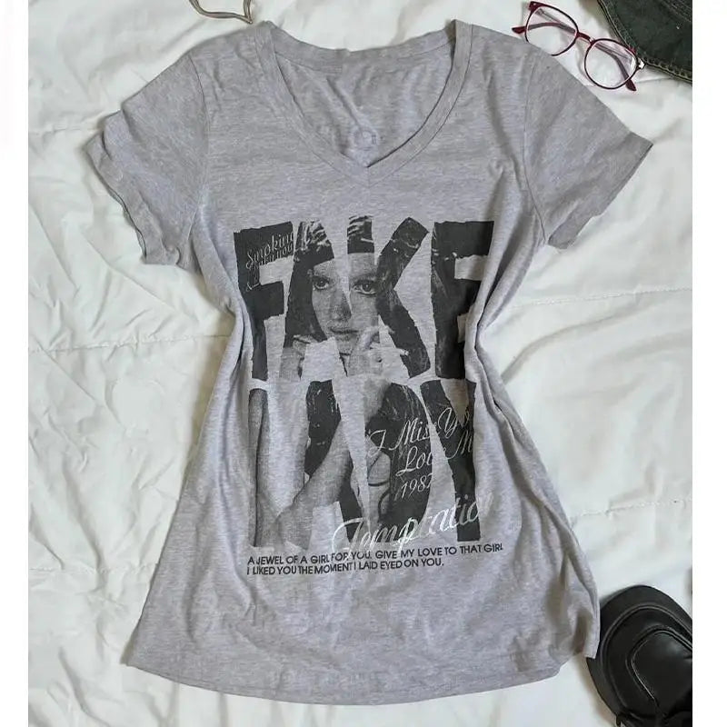 Vintage Graphic V-Neck T-Shirt