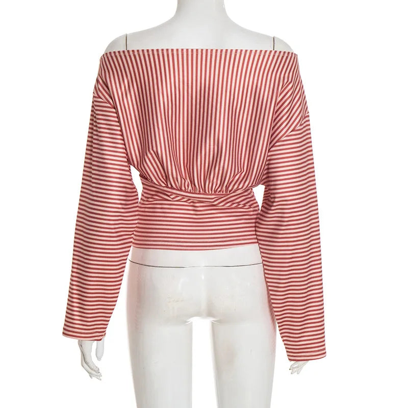 Striped Off-Shoulder Crop Top