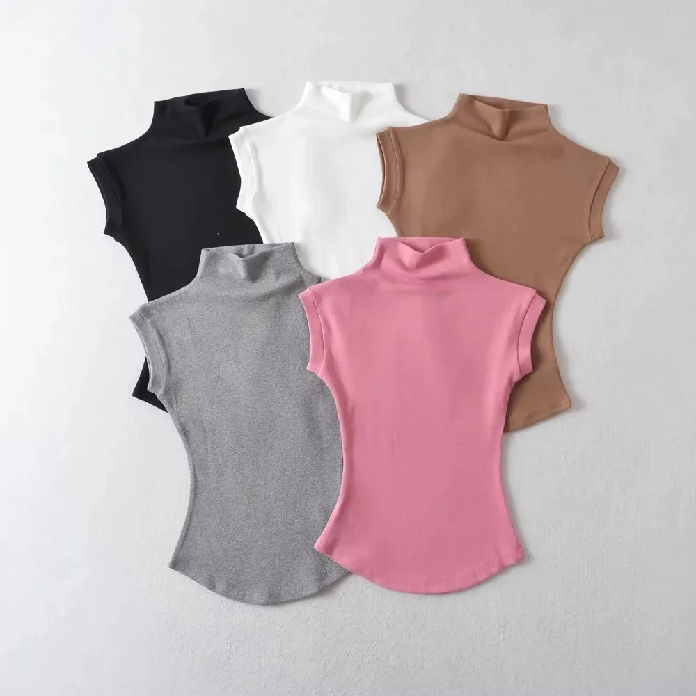 Women's Sleeveless Solid Turtleneck Top