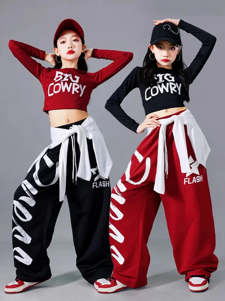 Girls K-pop Crop Top Joggers Set