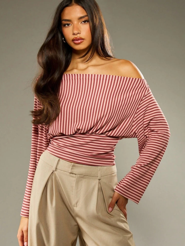 Striped Off-Shoulder Crop Top