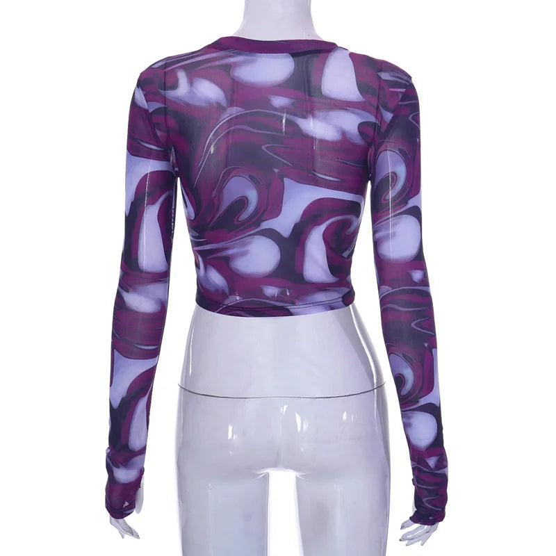 Women's Mesh Long Sleeve Crop Top