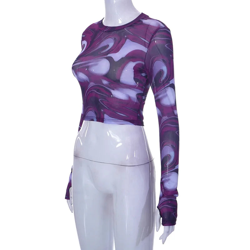 Women's Mesh Long Sleeve Crop Top