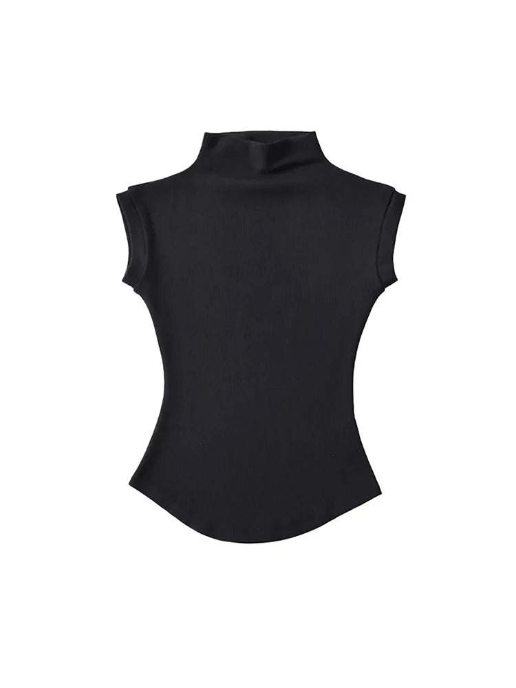 Women's Sleeveless Solid Turtleneck Top