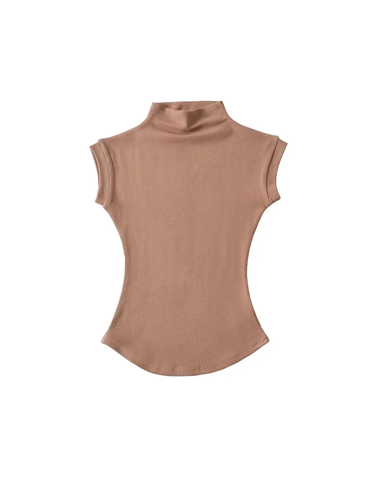 Women's Sleeveless Solid Turtleneck Top
