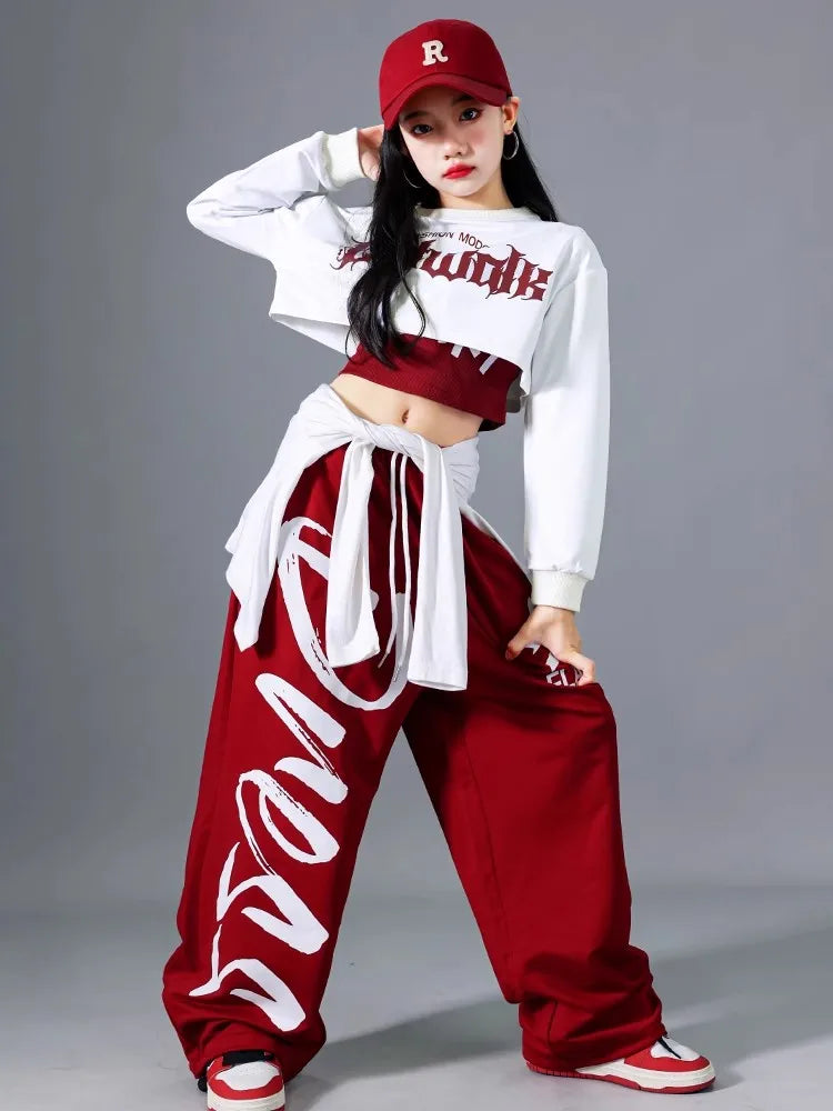 Girls K-pop Crop Top Joggers Set