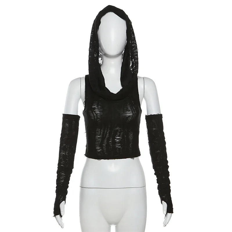 Vintage Hooded Sleeveless Crop Top