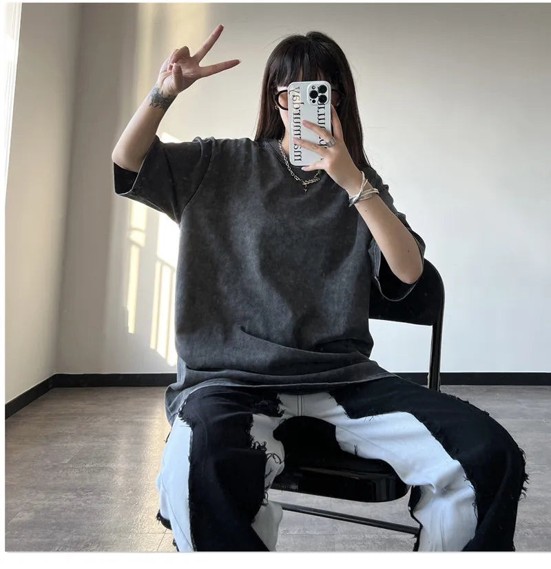 Black Wash Distressed Oversized T-Shirt