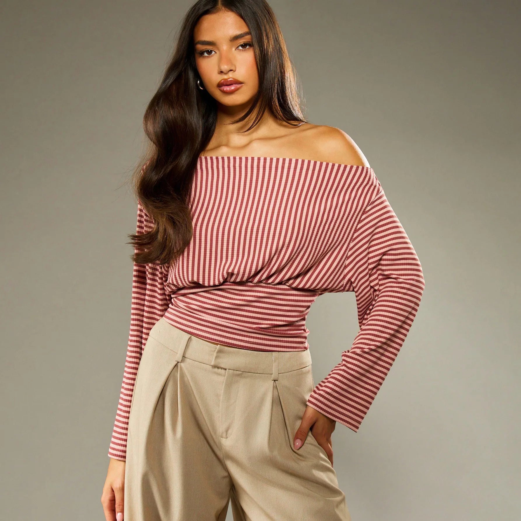 Striped Off-Shoulder Crop Top