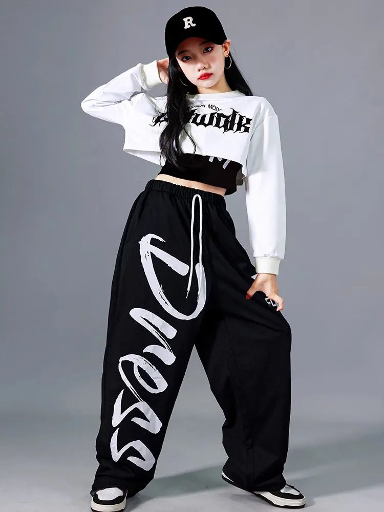 Girls K-pop Crop Top Joggers Set