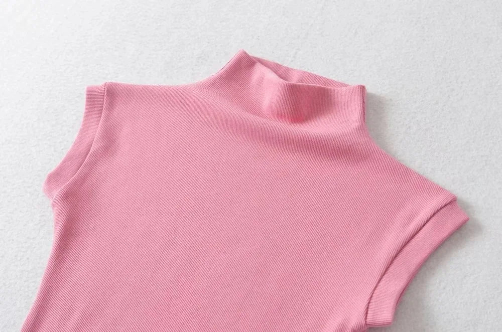 Women's Sleeveless Solid Turtleneck Top