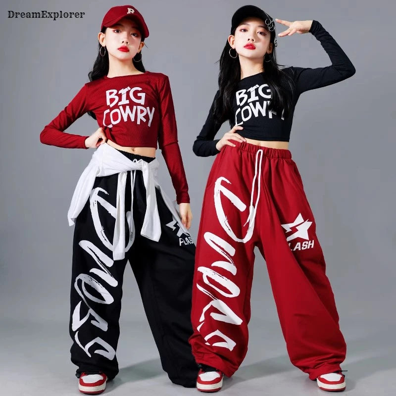 Girls K-pop Crop Top Joggers Set