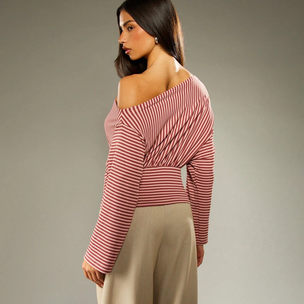 Striped Off-Shoulder Crop Top