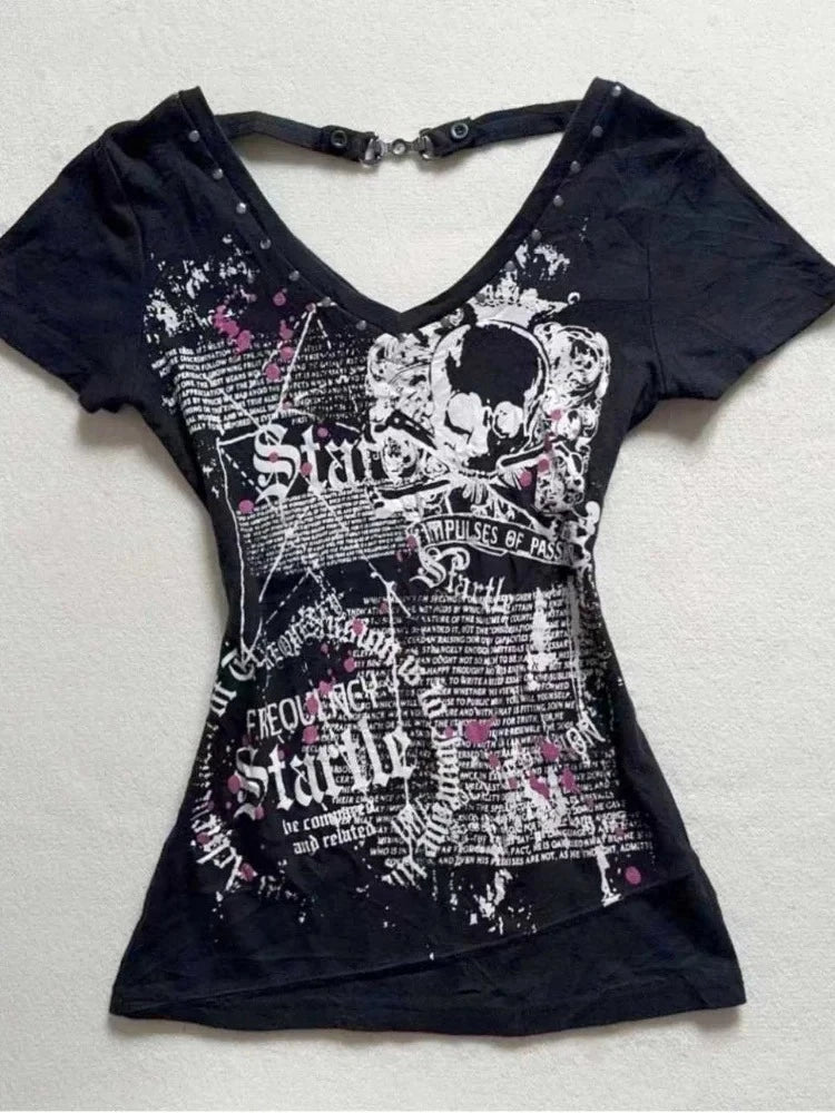Y2K Emo Graphic Crop Top