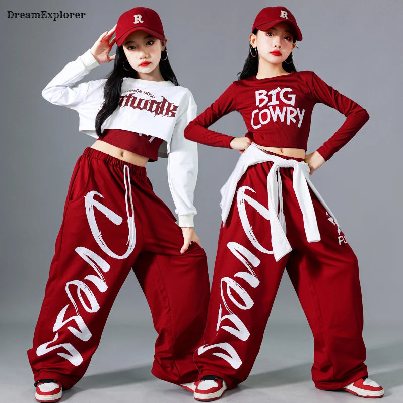 Girls K-pop Crop Top Joggers Set