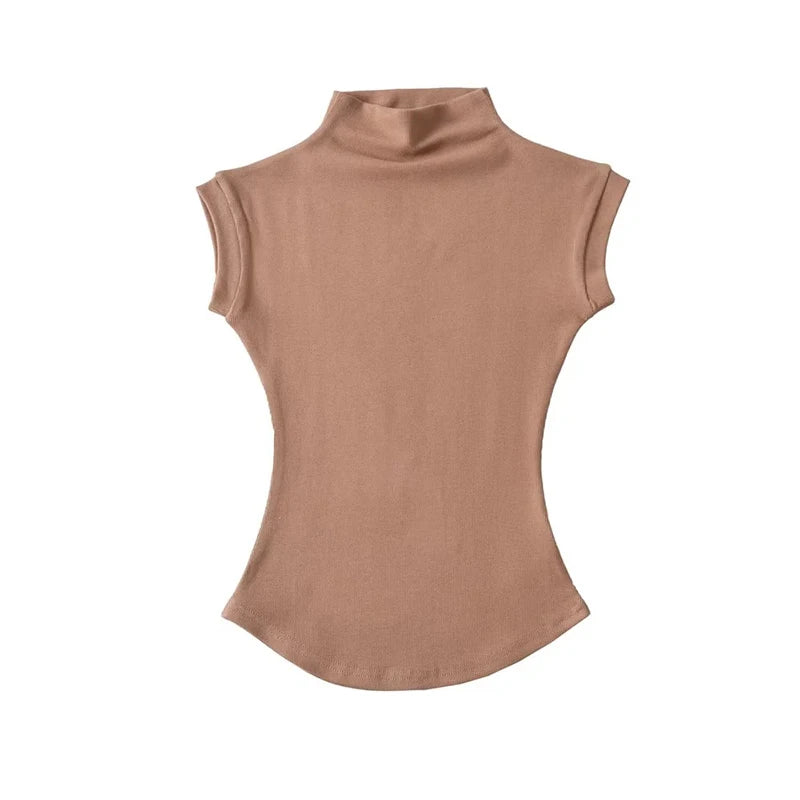 Women's Sleeveless Solid Turtleneck Top