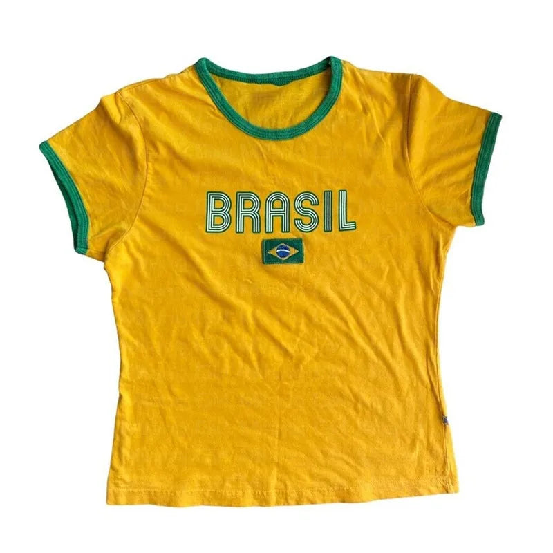 Women's Brazil Letter Print Crop Tee