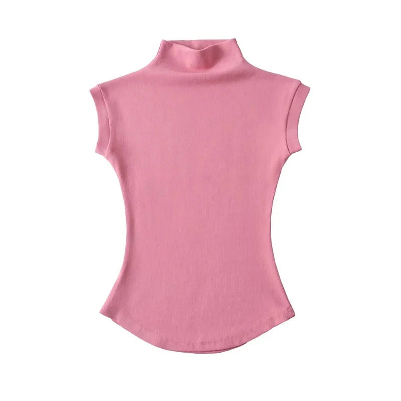 Women's Sleeveless Solid Turtleneck Top