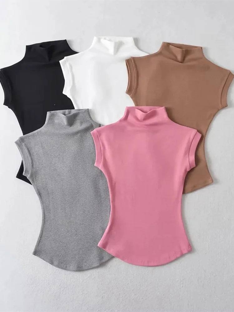 Women's Sleeveless Solid Turtleneck Top