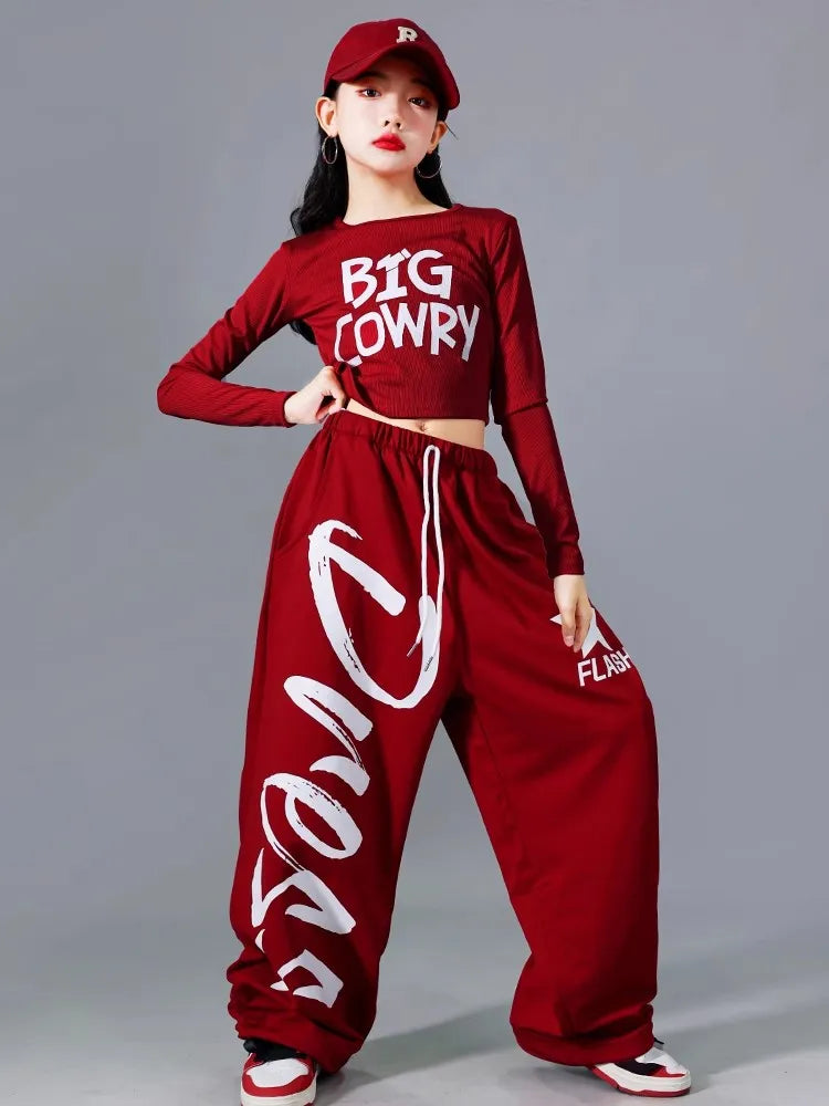 Girls K-pop Crop Top Joggers Set