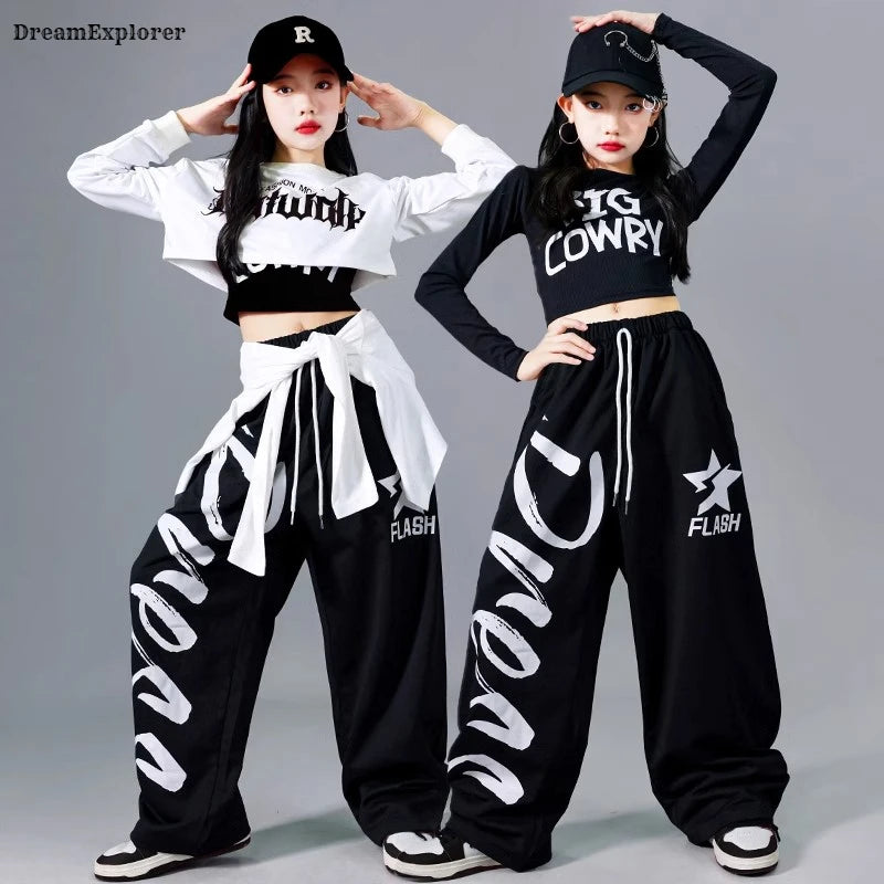 Girls K-pop Crop Top Joggers Set