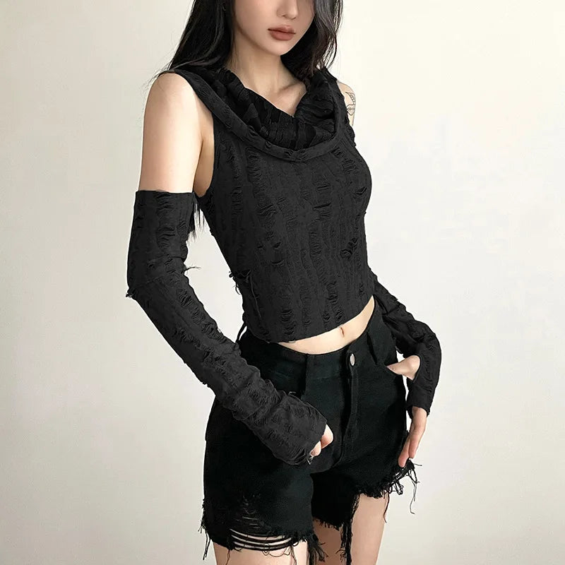 Vintage Hooded Sleeveless Crop Top
