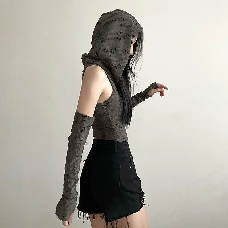 Vintage Hooded Sleeveless Crop Top