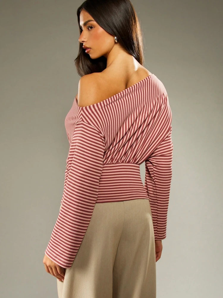Striped Off-Shoulder Crop Top