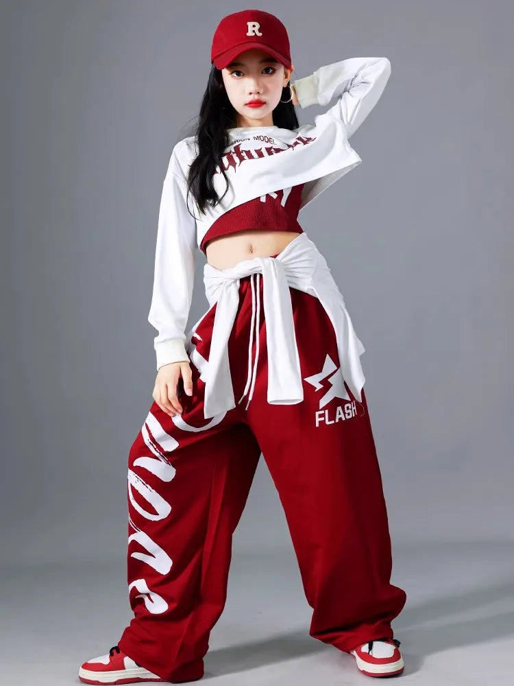 Girls K-pop Crop Top Joggers Set