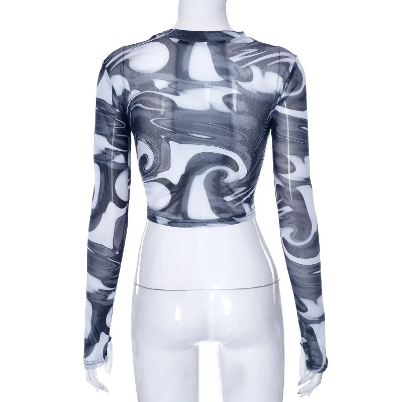 Women's Mesh Long Sleeve Crop Top