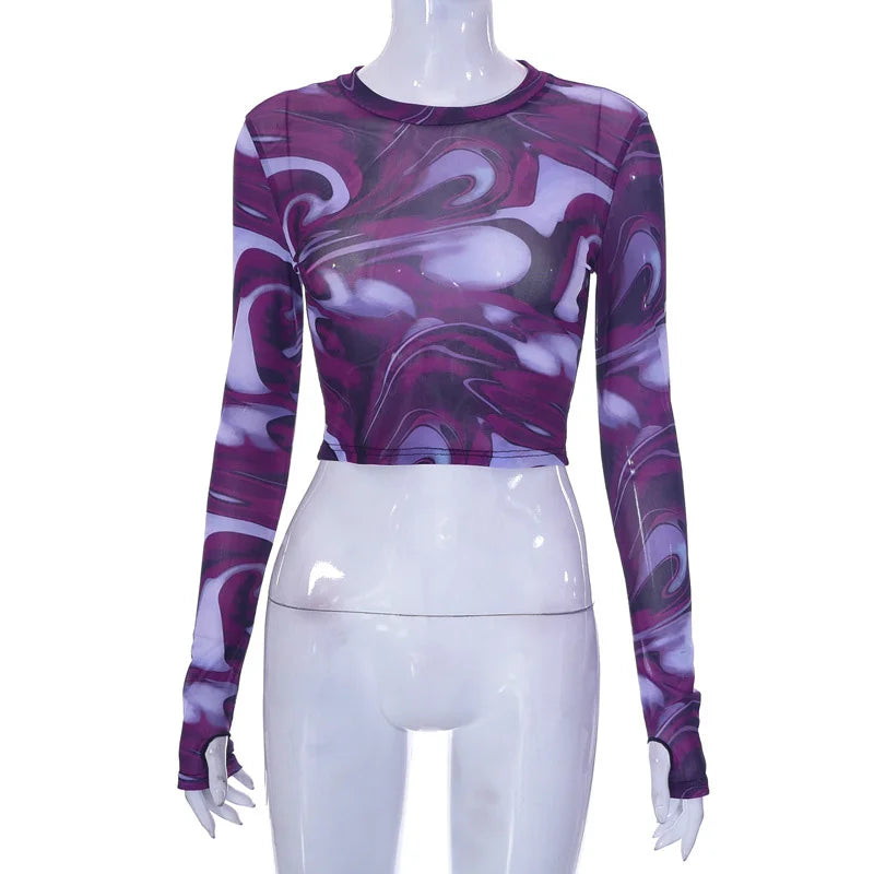 Women's Mesh Long Sleeve Crop Top