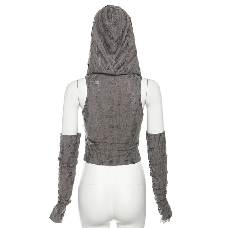 Vintage Hooded Sleeveless Crop Top