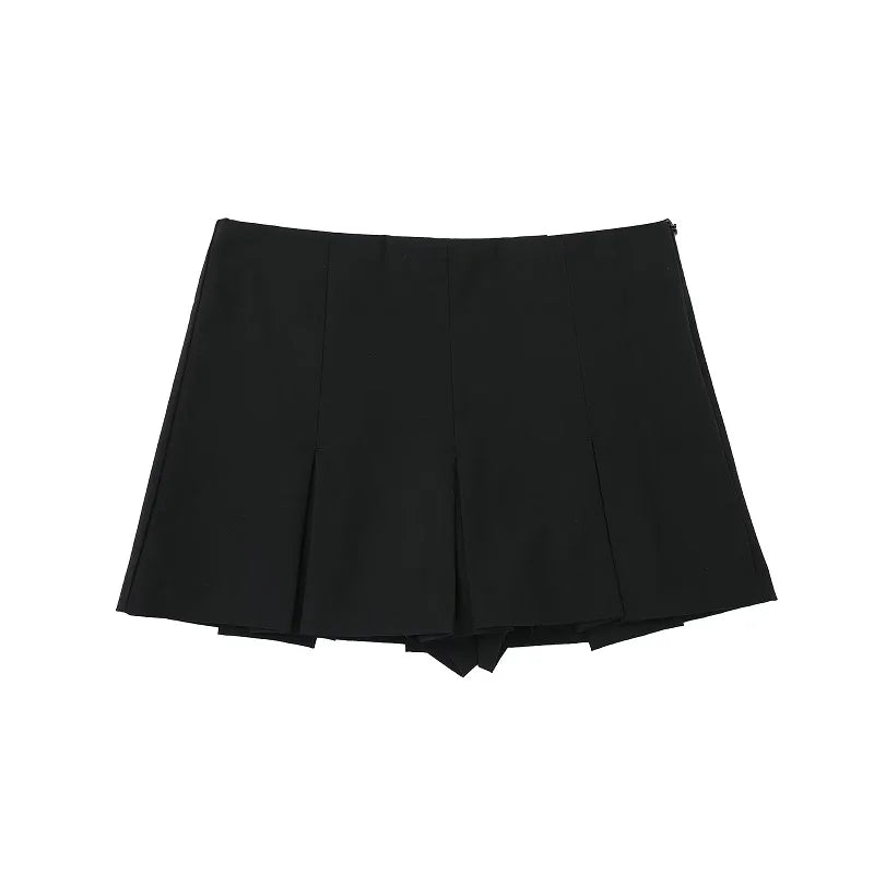 Black Pleated High Waist Shorts