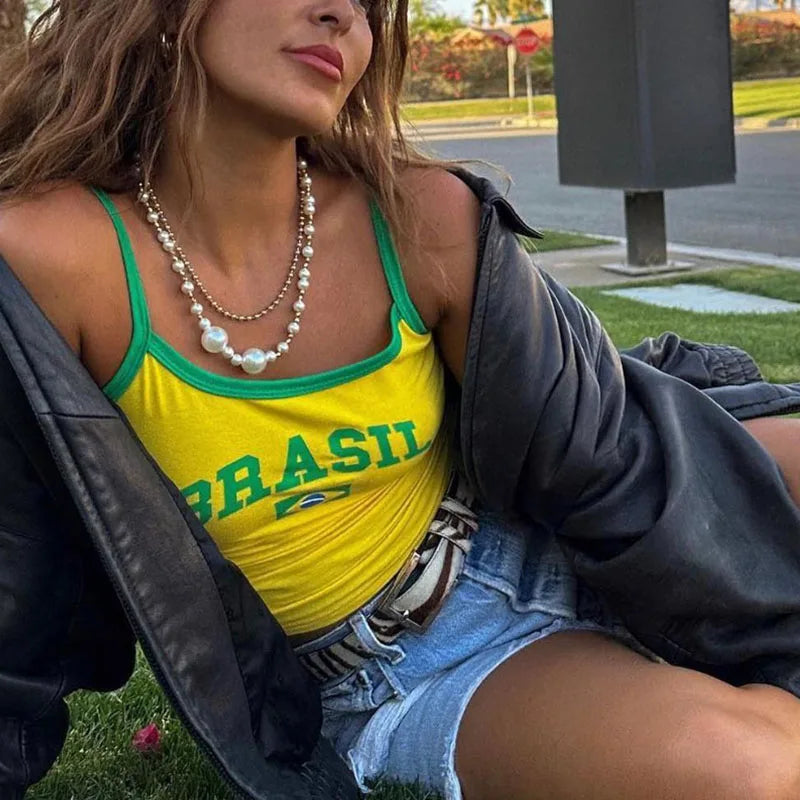 Brasil Graphic Y2K Crop Top