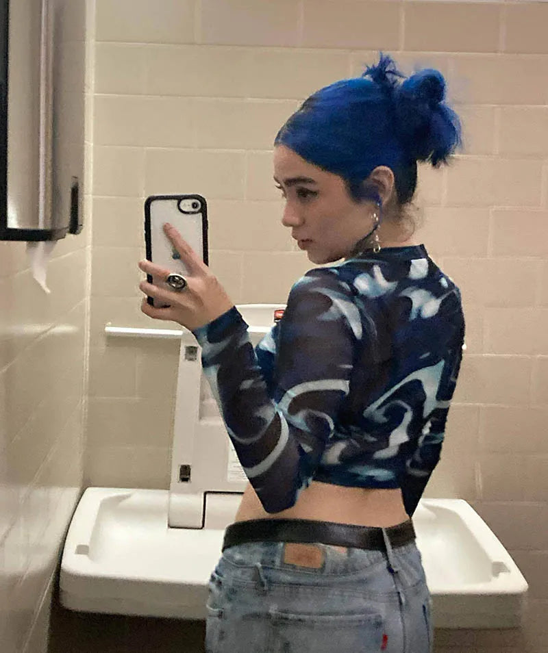 Women's Mesh Long Sleeve Crop Top