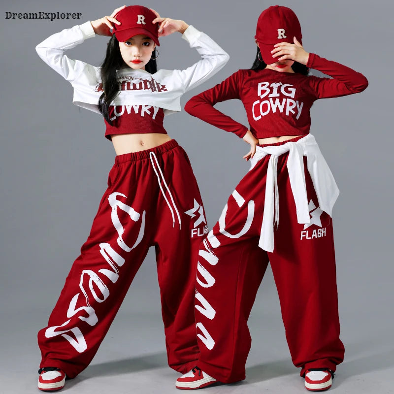 Girls K-pop Crop Top Joggers Set