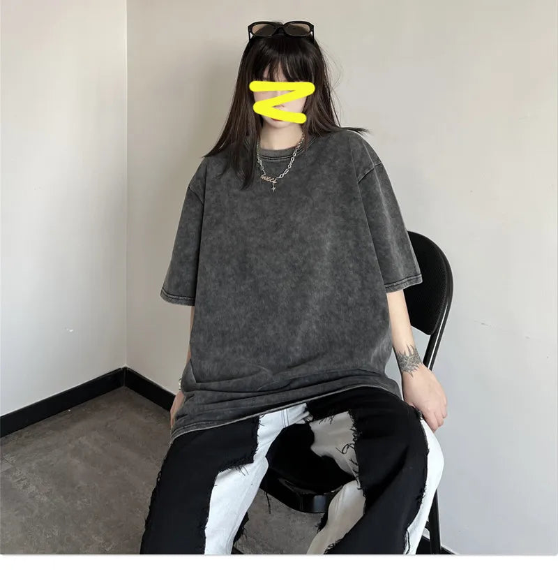 Black Wash Distressed Oversized T-Shirt