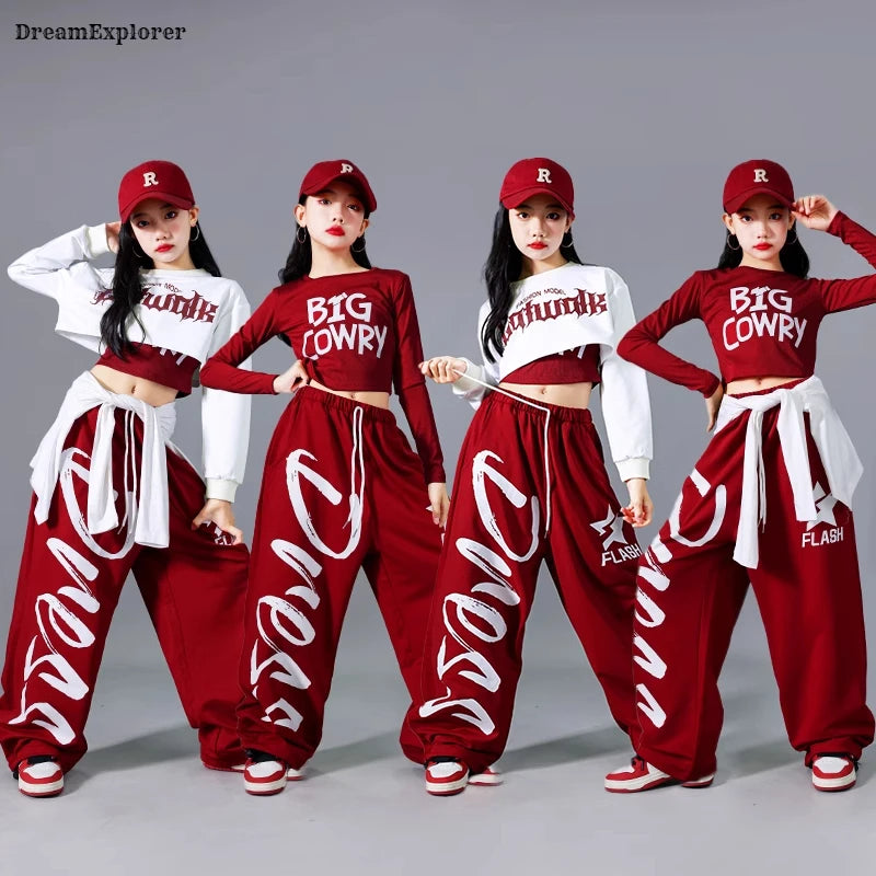Girls K-pop Crop Top Joggers Set