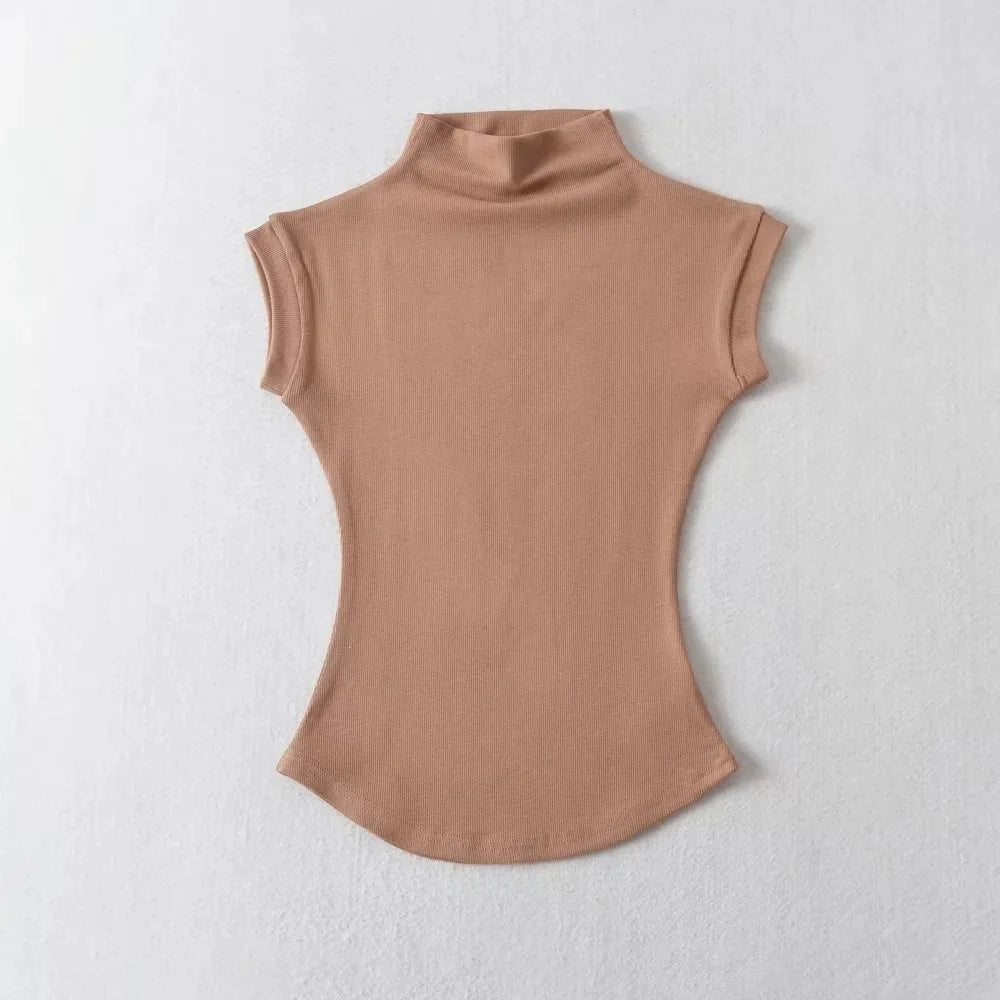 Women's Sleeveless Solid Turtleneck Top