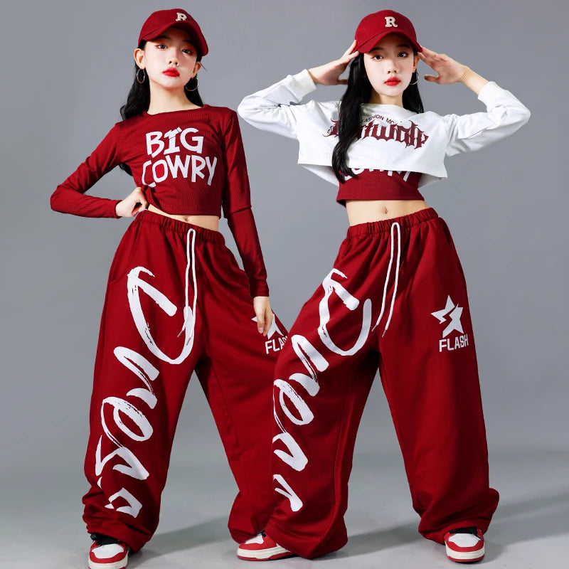 Girls K-pop Crop Top Joggers Set