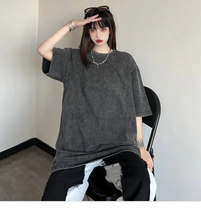 Black Wash Distressed Oversized T-Shirt