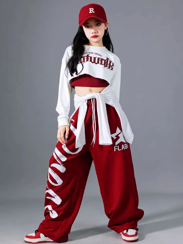 Girls K-pop Crop Top Joggers Set