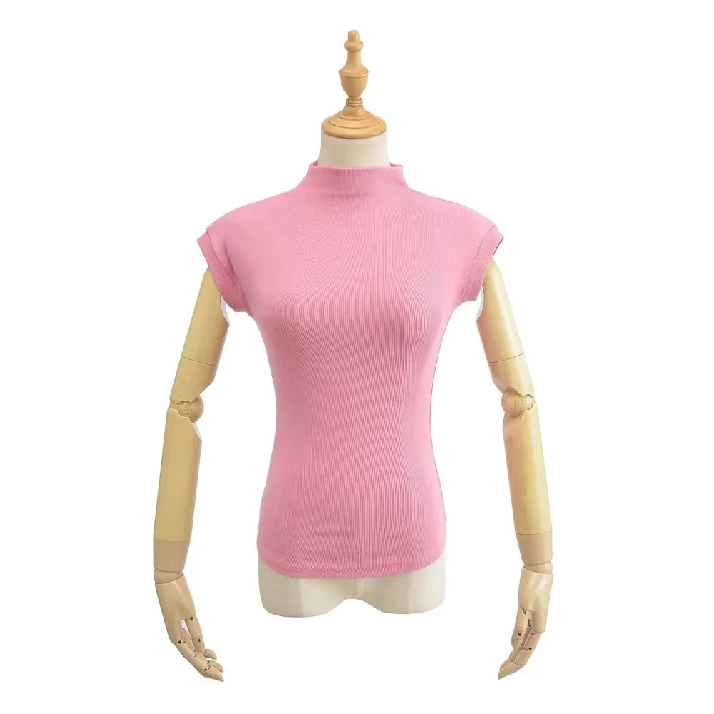 Women's Sleeveless Solid Turtleneck Top